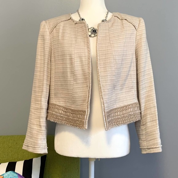 White House Black Market Jackets & Blazers - WHBM Tan Linen Tweed Cropped Blazer Jacket